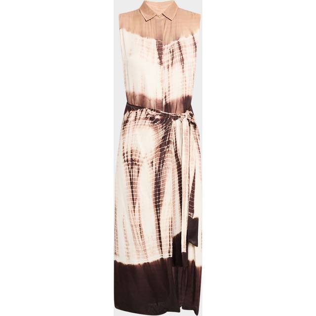 Ivria Tie-Dye Sleeveless Midi Wrap Shirtdress - COFFEE - Large