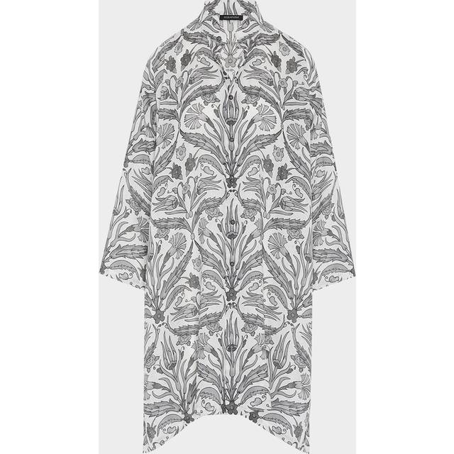 Wide A-Line Collarless Shirt with Slits (Very Long) - GREY - 0