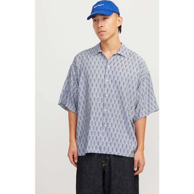 Jack & Jones Jormarshall Islington AOP Shirt SS Herr Kortärmade Skjortor Stl. L - Från Magasin - Ocean Cavern (L)