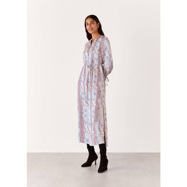 Whistles Mottled Snake Print Midi Dress, Grey/Multi