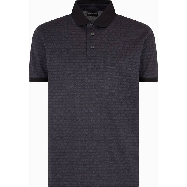 Emporio Armani Men&#39;s Allover Logo Cotton Polo Shirt in Black | Size 2XL | EM000788 (2XL)