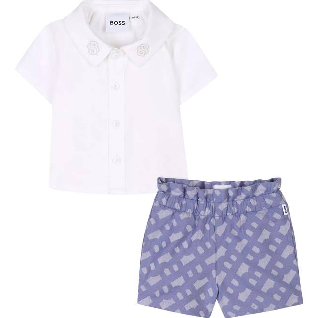 Boss Girls White & Blue Cotton Shorts Set - Blue/White - 18 month