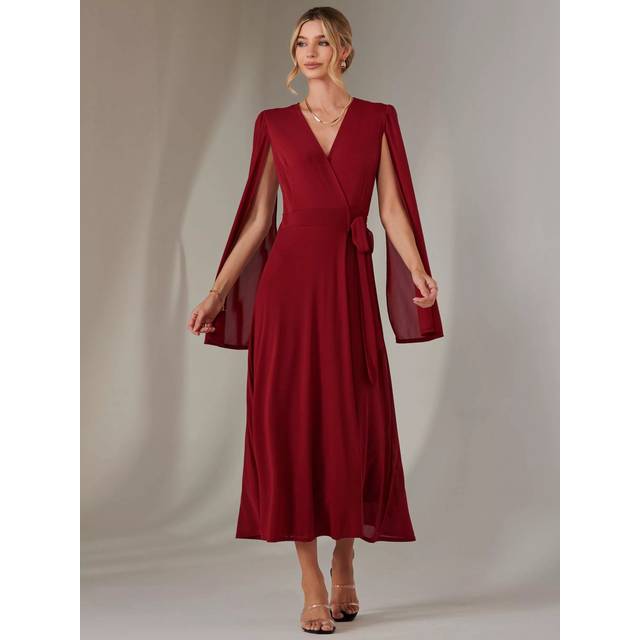 Jolie Moi Amira Cape Maxi Dress, Merlot