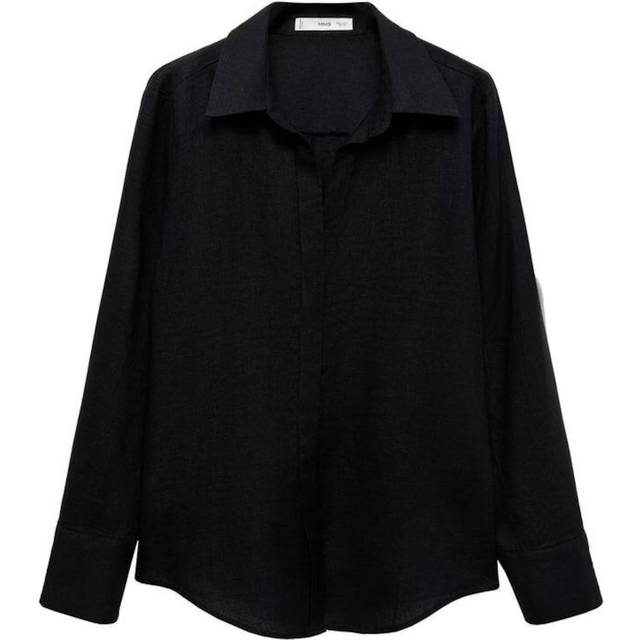 Straight linen shirt black - Woman - 20 - MANGO - Black