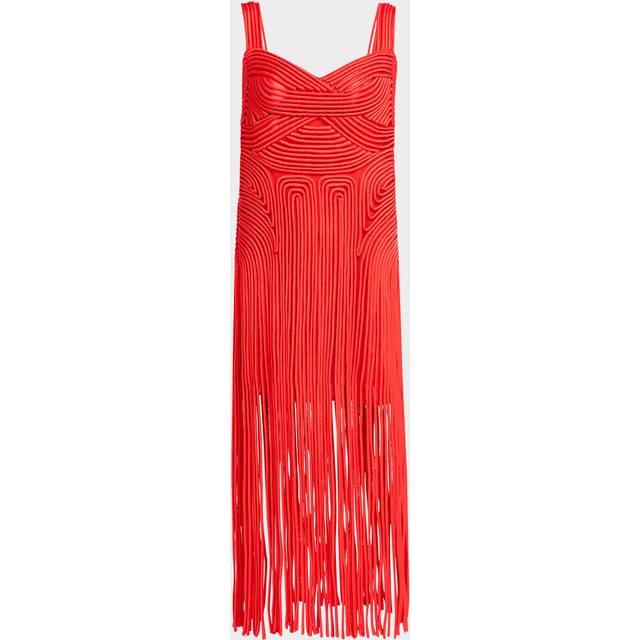 Darby Sweetheart Macramé Fringe Midi Dress - FIERY RED - 4