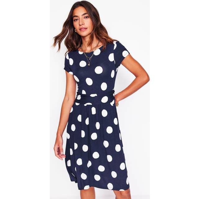 Boden Amelie Polka Dot Jersey Dress, Navy/White