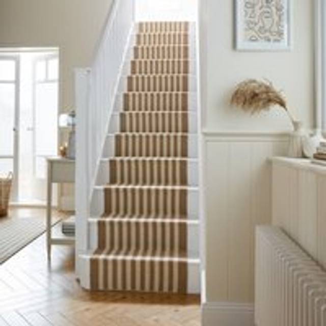 Beatrice Striped Textured Wool Stair Runner - Beatrice Stripe Natural