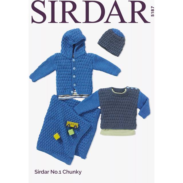 Sirdar No.1 Chunky Baby Jacket, Jumper, Hat and Blanket Knitting Pattern, 5187