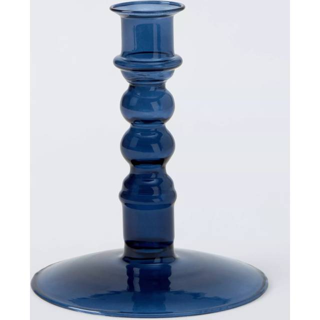 John Lewis Glass Bobbin Candle Holder, H14 cm, Navy