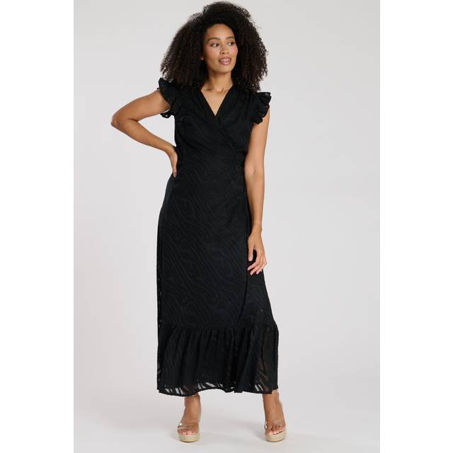 Jacquard Wrap Midi Dress - Black - 16