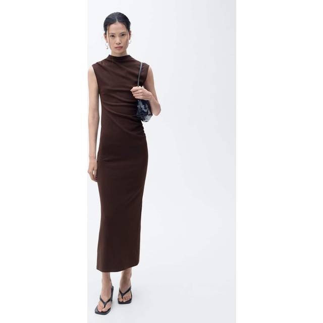Draped dress with perkins collar brown - Woman - 10 - MANGO - Brown