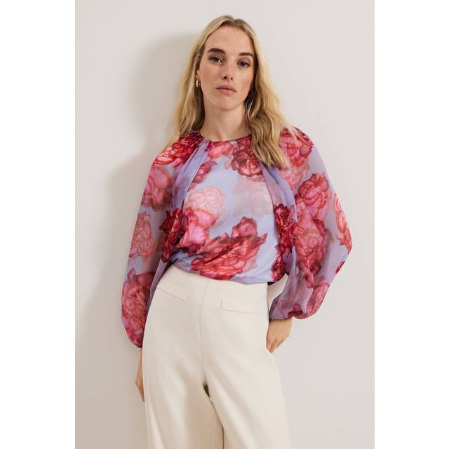 Phase Eight Amara Floral Pure Silk Top, Blue