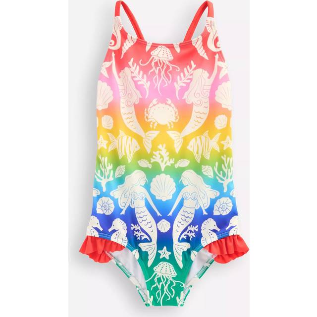 Mini Boden Kids' Pretty Cross Back Swimsuit, Pink Ombre Mermaids