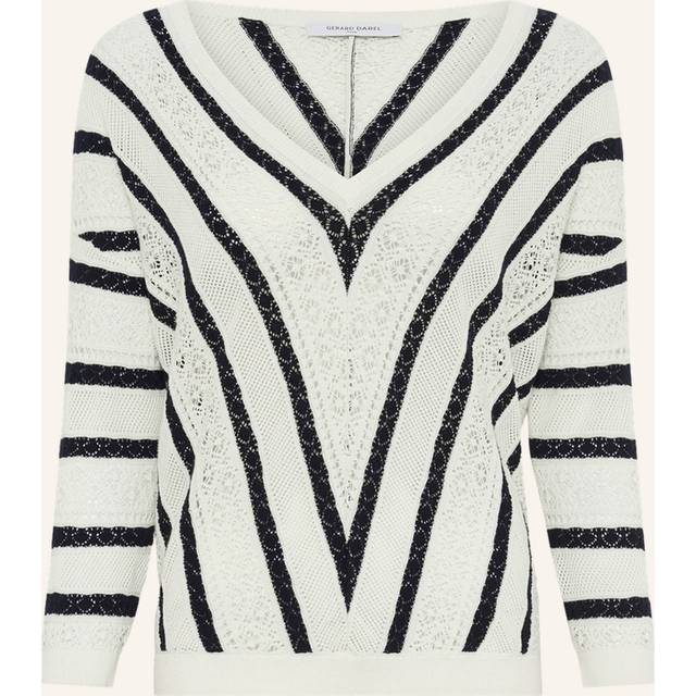 Gerard Darel Joelle Stripe V-Neck Jumper, White/Dark Blue
