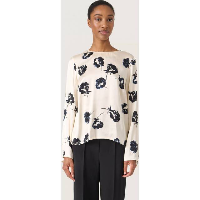 Soaked In Luxury Erwina Floral Satin Blouse, Black/White
