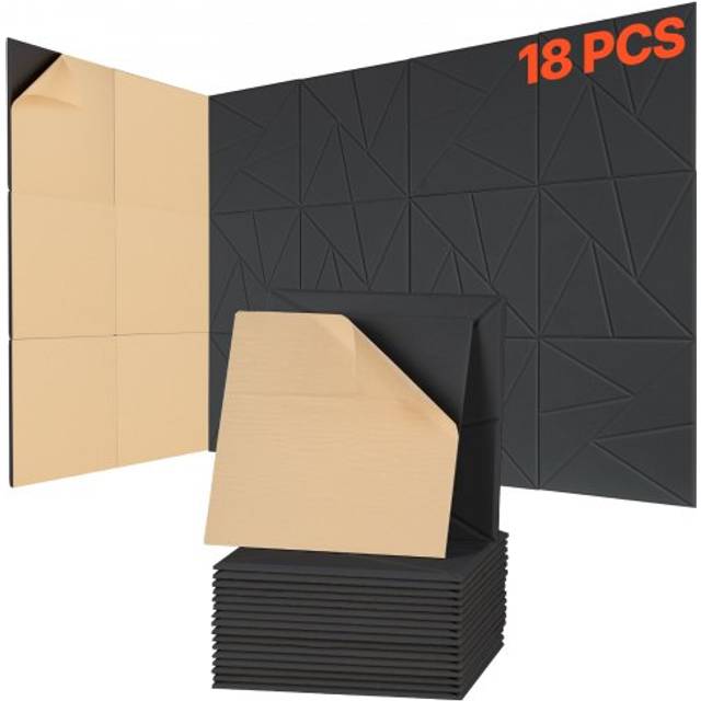 VEVOR 18x Akustikpaneele Akustik Wandpaneele 300x300x10mm selbstklebend Schwarz