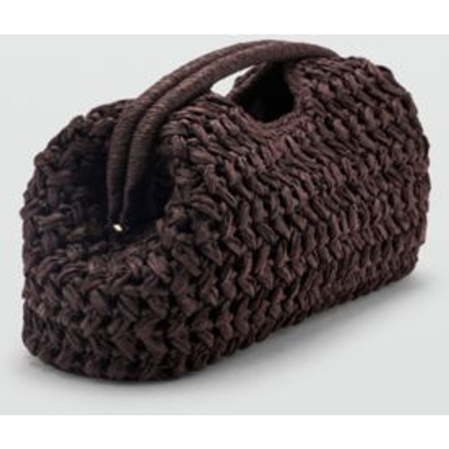 Natural fiber clutch bag chocolate - Woman - One size - MANGO - Chocolate - U