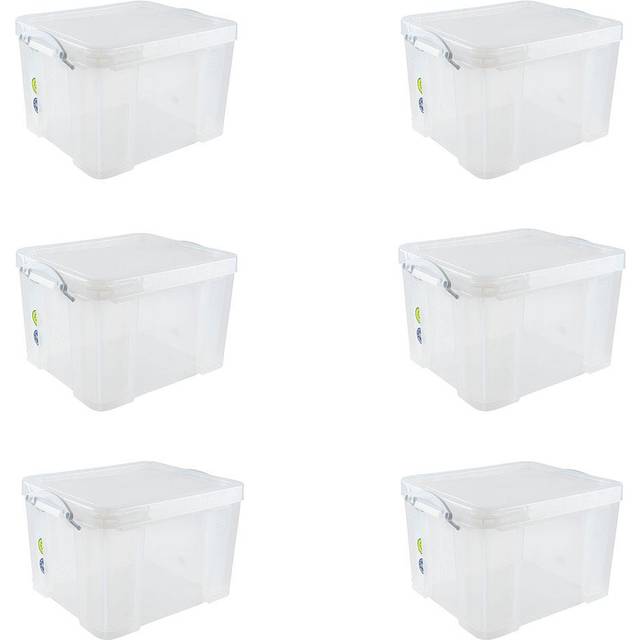 Really Useful Storage Box 35 Litre with White Handles Pack of 6, Clear