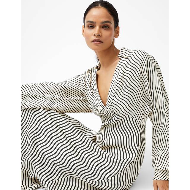 French Connection Candice Stripe Satin Midi Dress, Black/Cream