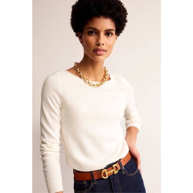Boden Eva Pure Cashmere Boat Neck Jumper, Warm Ivory