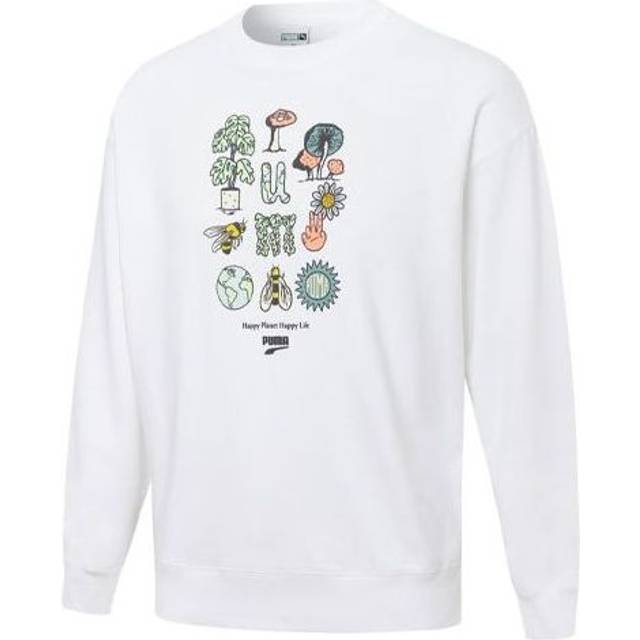 PUMA Downtown Graphic Crew Tr Living Series Logo Pattern Printing Knit Round Neck Pullover White 533677-02 - XL