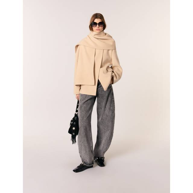 Manteau Double Face À Écharpe - Beige - Maje -  Matière principale: 70% laine, 30% polyamideDoublure poches: 100% polyester - Prêt-à-porter > Hauts > Manteaux courts