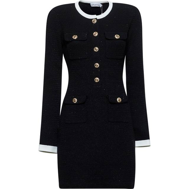 Bouclé Button Mini Dress - Black - London-based label Self-Portrait was established in 2013, by Malaysian designer Han Chong, with a focus on offering designs that blended elegance and functionality. Since launching, the brand has experienced a loyal following thanks to its collections of feminine dresses and timeless everyday pieces that can transcend seasons and make you feel great while wearing them.