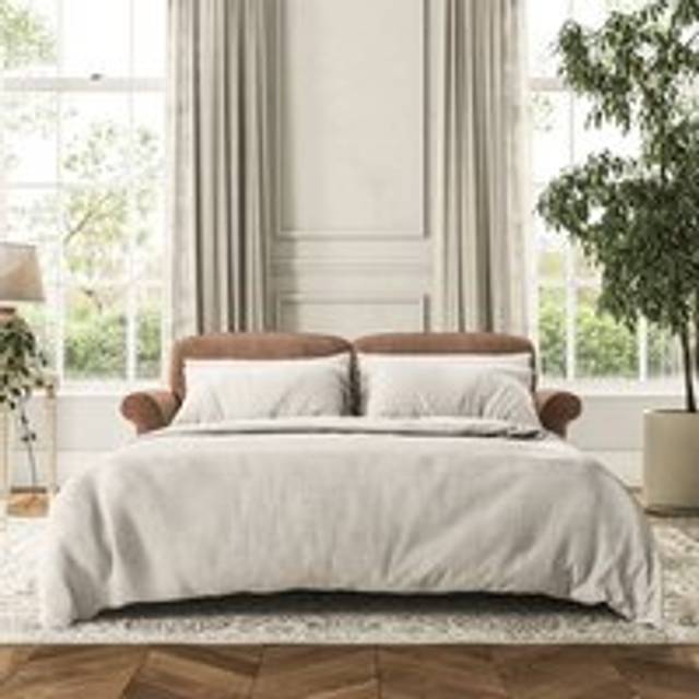 Evie 2 Seater Sofa Bed - Tonal Plush Chenille Soft Clay