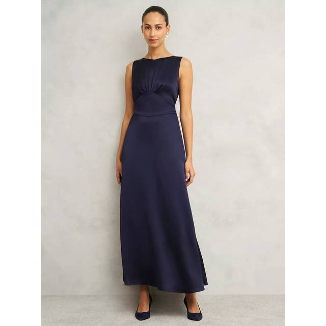 Hobbs Petite Jemma Satin Empire Line Maxi Dress, Midnight Navy
