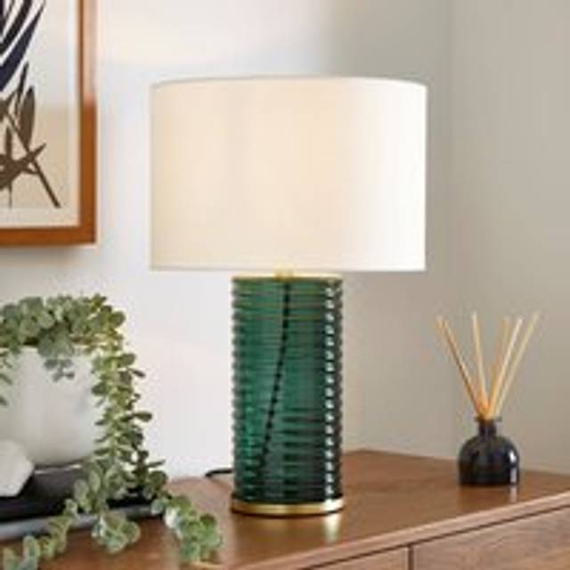 Nico Ribbed Glass Table Lamp - Bottle Green