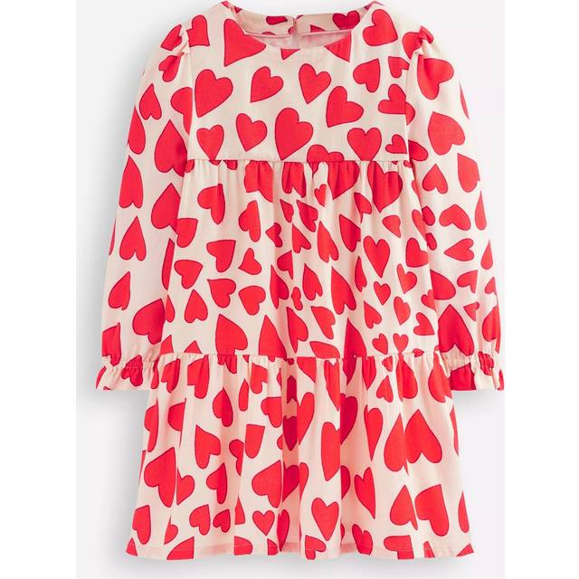 Mini Boden Kids' Betsy Cotton Tiered Twirly Dress, Poppy Red Hearts