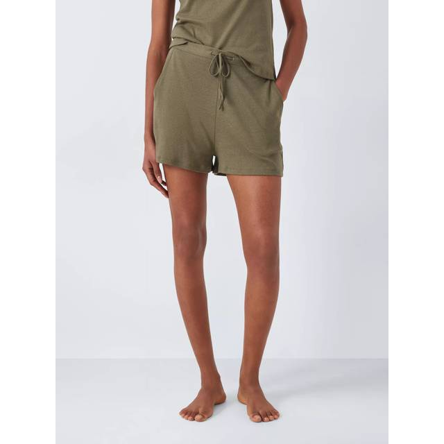 John Lewis Ribbed Modal Blend Pyjama Shorts, Khaki
