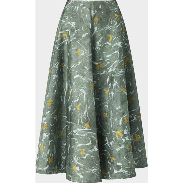 Varda Printed Silk Midi Skirt - MONSTERA MARBLED FLO - 40 FR (8 US)