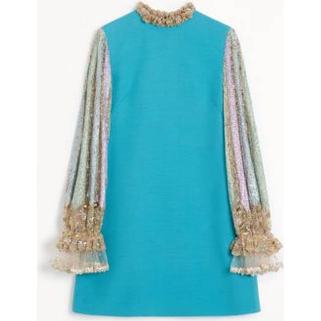 Valentino Embroidered Crepe Couture Short Dress Woman CELESTIAL BLUE 42