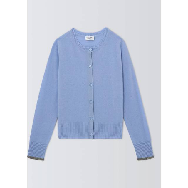 Marella Orlanda Contrast Cuff Wool Rich Cardigan, Light Blue