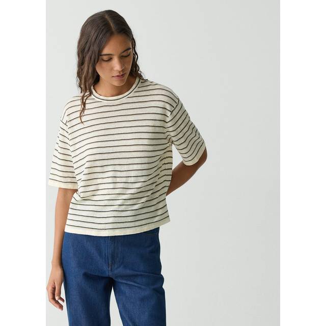 Stripe Knit Short-Sleeve Boyfriend Tee - LTPCHMTMLT - Medium
