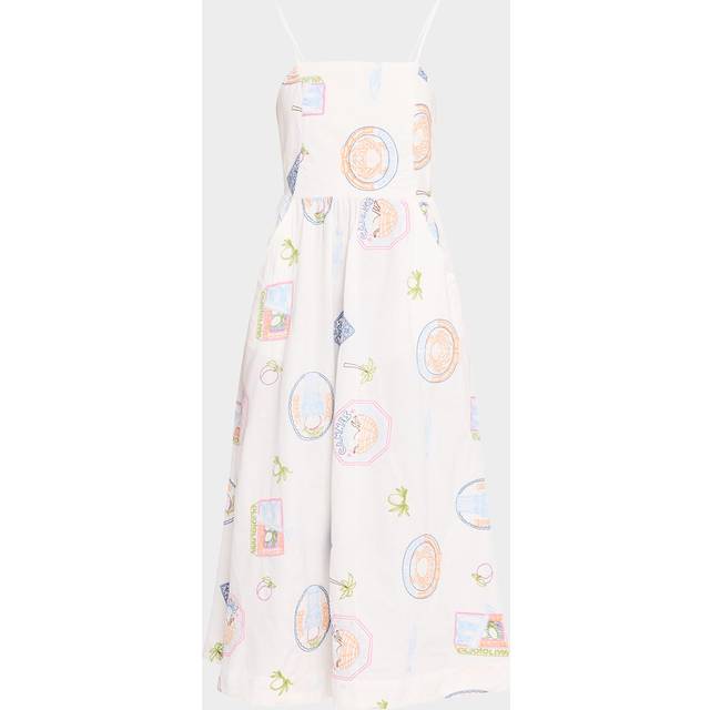Peaches Embroidered Apron Midi Dress - MULTI - 12 UK (8 US)