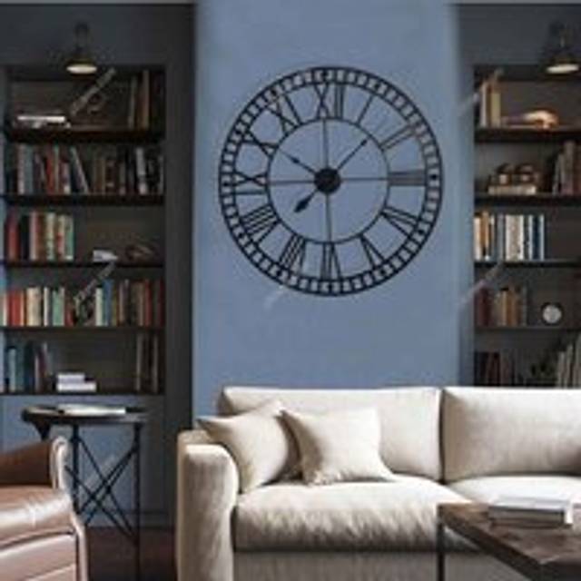 Garden Sanctuary 40Cm Large Decorative Metal Roman Numeral Skeleton Wall Clock - Black, Black