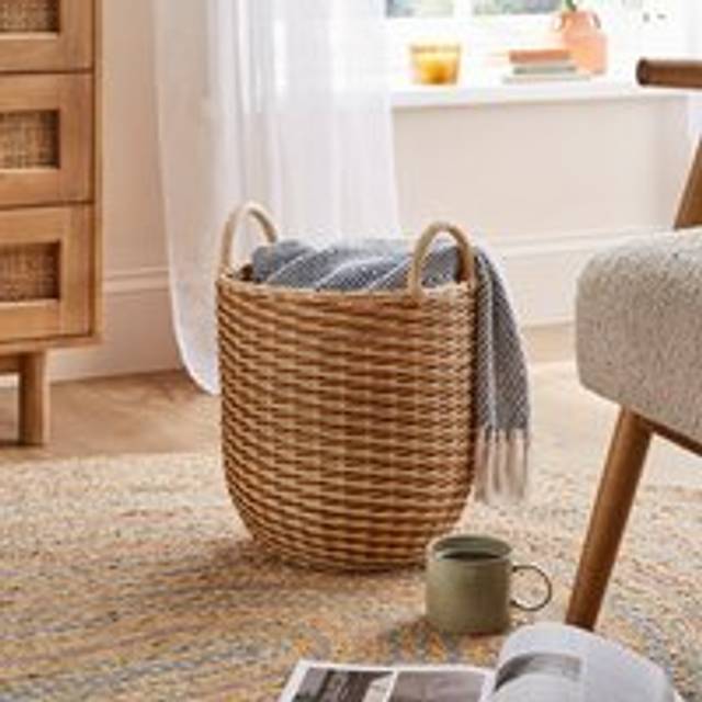 Round Woven Rattan Basket - Amber Gold