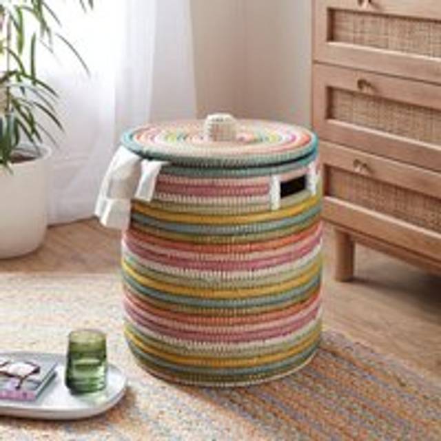 Rainbow Round Storage Basket with Lid - Multicolor