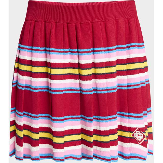 Stripe Pleated Logo Patch Mini Skirt - MULTI DARK RED - X-Large