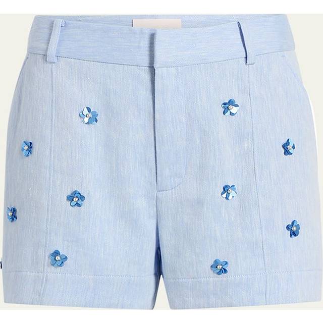 Tora Embellished Linen Suiting Shorts - blue hydrangea - 8