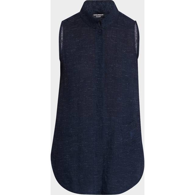 Sleeveless Linen Chambray Blouse - NAVY - 50 IT (14 US)