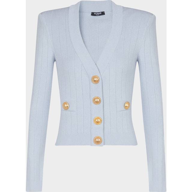 Balmain Ribbed-knit cardigan - blue (UK 16)