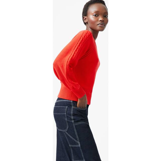 French Connection Lily Cable Knit Balloon Sleeve Jumper - S, SCAR/RED