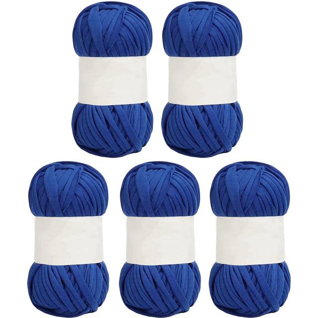 5Pcs Spaghetti Yarn 0.8in Wide Soft Skin Friendly Cotton Bright Color Carpet Yarn for Crocheting marinblå färg