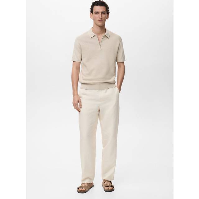 Openwork cotton knitte polo shirt beige - Man - L - MANGO MAN - Beige