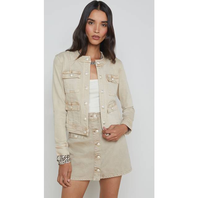 Yari Collarless Denim Jacket - BISCUIT - X-Small