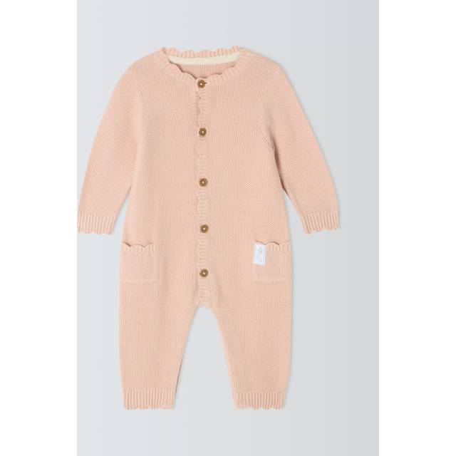 John Lewis Baby Knitted Scalloped Romper Suit, Pink