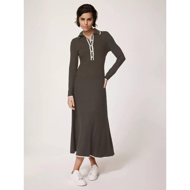 Mint Velvet Jersey Polo Midi Dress, Green Khaki